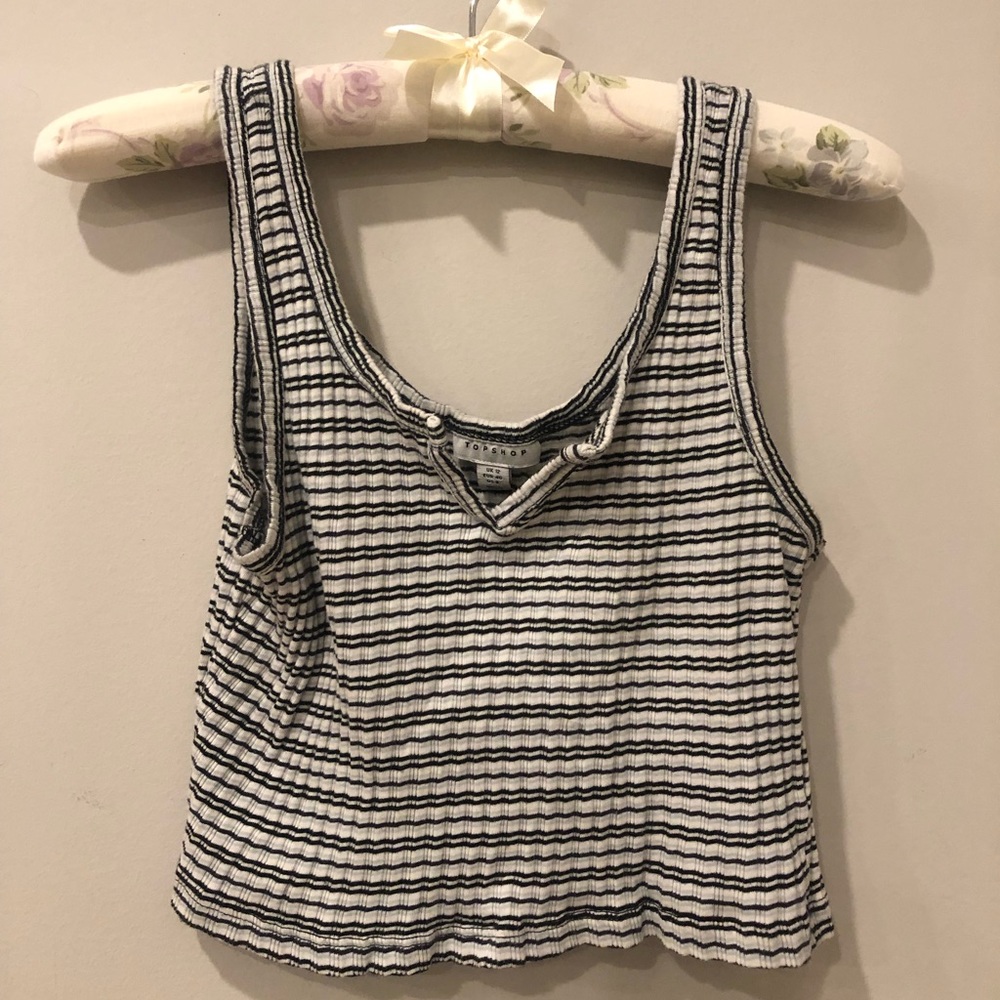 Topshop Black & White Stripes Short V-Neck Women's Crop Top 8